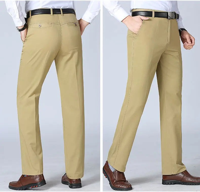 Men's 100% Cotton Autumn Thick Summer Thin Trousers Fashion Cargo Pants Smart Casual Solid Khaki Gray Brand Suit Pant GOZBKF