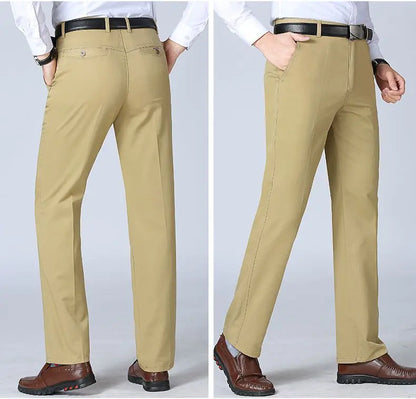 Men's 100% Cotton Autumn Thick Summer Thin Trousers Fashion Cargo Pants Smart Casual Solid Khaki Gray Brand Suit Pant GOZBKF