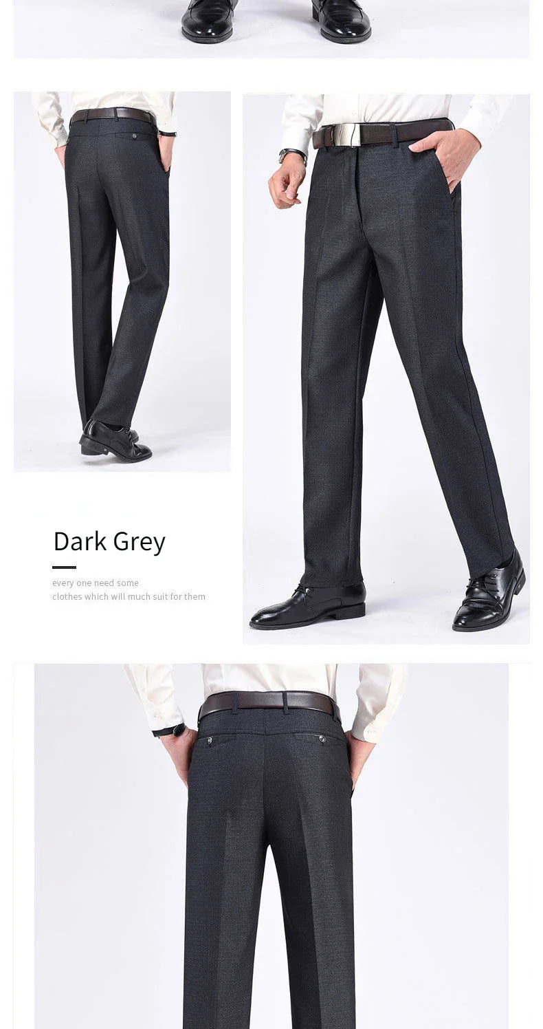 New Men's Summer Thin Autumn Thicken Business Casual Pants Fashion Solid Gentle Trousers Male Brand Suit Pant Black Grey GOZBKF