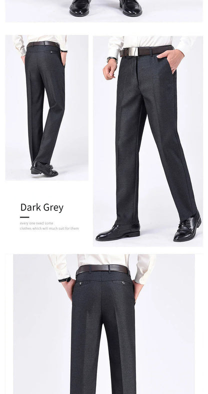 New Men's Summer Thin Business Pants Autumn Fashion Solid Gentle Thicken Casual Trousers Male Brand Suit Pant Black Grey GOZBKF