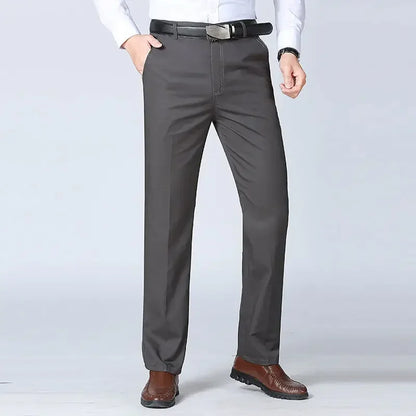 Summer Thin Autumn Thick 100% Cotton Straight Suit Pants Men's Loose Trousers Business Solid Green Casual Brand Clothes GOZBKF