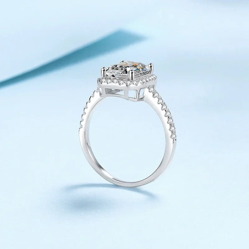 1ct 2ct Moissanite Ring for Women Emerald Radiant Cut Lab Diamond Rings Sterling Silver 925 with Gold Plated Wedding Band