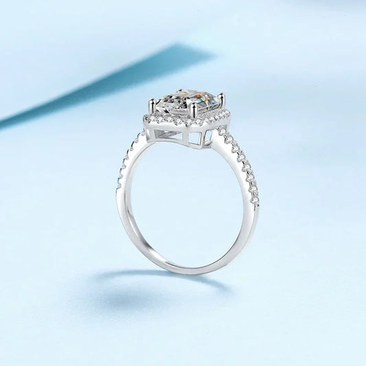 1ct 2ct Moissanite Ring for Women Emerald Radiant Cut Lab Diamond Rings Sterling Silver 925 with Gold Plated Wedding Band