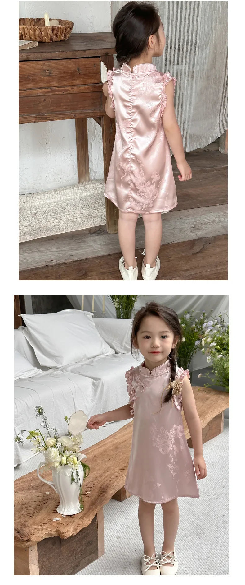 Vestido de princesa rosa estilo chinês retrô Qipao sem mangas para meninas de 2 a 10 anos Vestido 2026 Novo verão Roupas para o Dia das Crianças 6.1