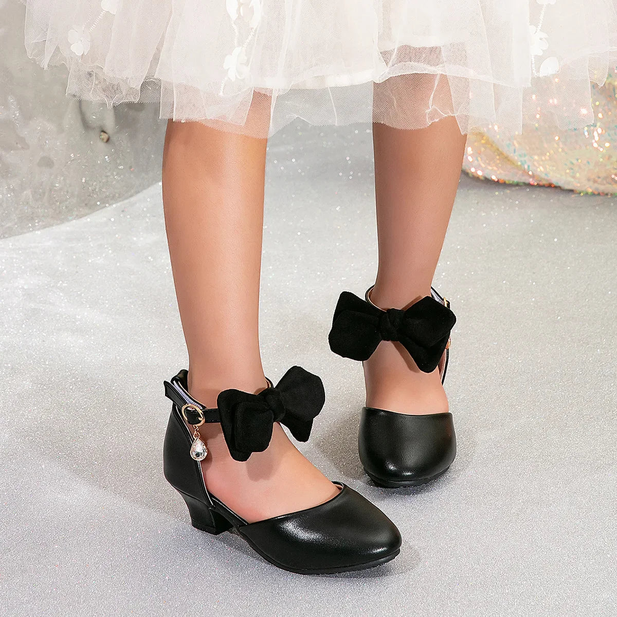 New Children High Heels Ankle-strap Bowknot Girl Princess Dress Sandals Sweet Wedding Party Versatile Kids Fashion Catwalk Shoes