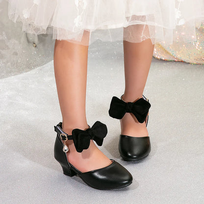 New Children High Heels Ankle-strap Bowknot Girl Princess Dress Sandals Sweet Wedding Party Versatile Kids Fashion Catwalk Shoes