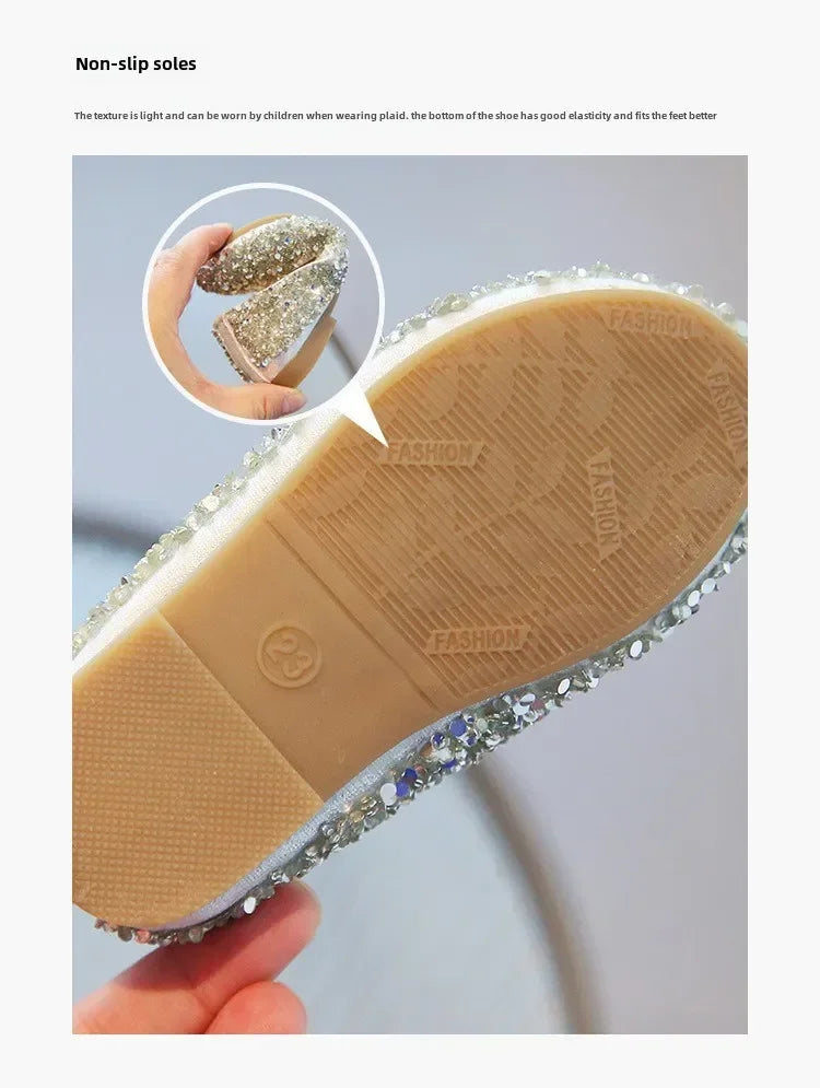 Children's 2025 new single shoe girls' fashion show sequined crystal shoes baby Baotou fashionable soft soled princess shoes