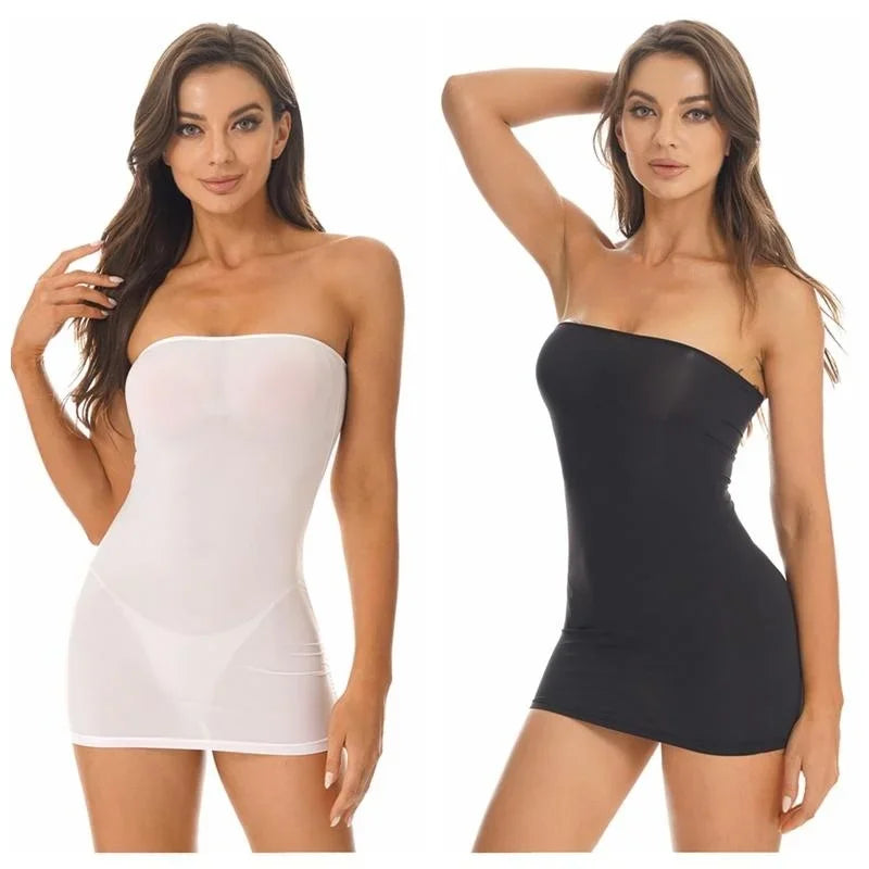 2026 NEW Womens One-piece Short Mini Dress Sexy Strapless See-through Bodycon Sleeveless Off Shoulder Dresses Club wear Summer