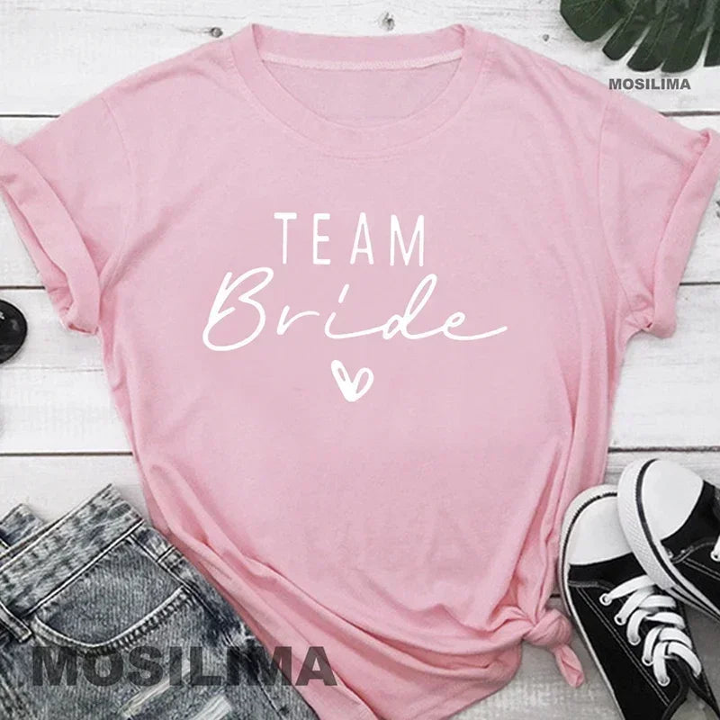 Women Cotton T Shirt Team Bride Bachelorette Party Shower Hen Party Bridesmaid Print T-Shirt 2024 Girls Wedding Female Tops