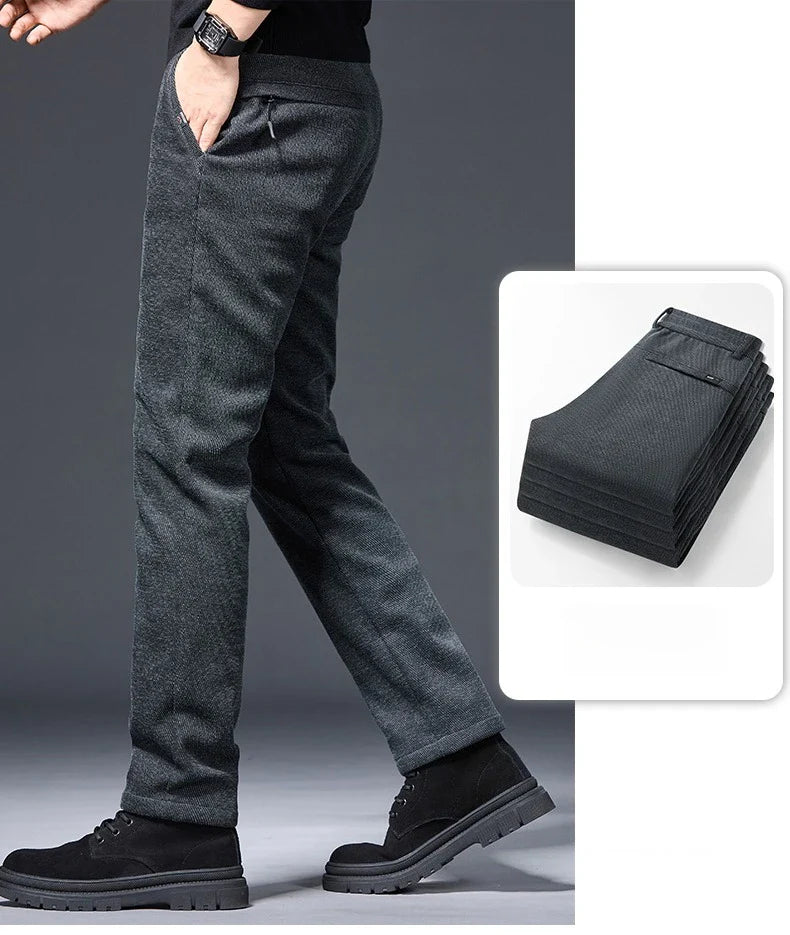 Men's Winter Fleece Elastic Casual Pants Thick Warm Soft Business Stretch Slim Trousers Streetwear Fashion Korean Brand Clothes