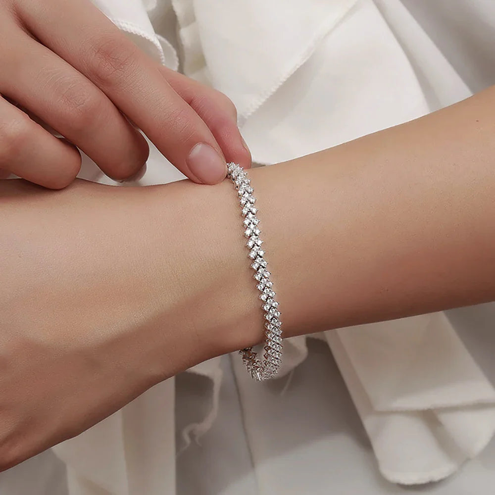1.5mm Real Moissanite Tennis Bracelet S925 Sterling Silver  3-row Heart Lab Diamond Bracelets for Bridal Women Wedding Jewelry