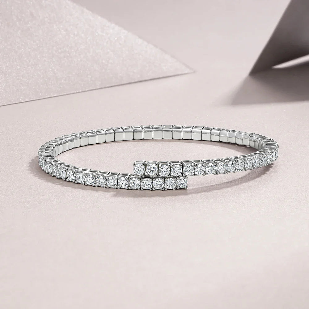Certified 3mm All Moissanite Open Bangle Tennis Bracelet S925 Silver Sparkling Lab Diamond Cuff Bangles For Women Fine Jewelry