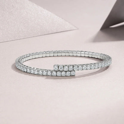 Certified 3mm All Moissanite Open Bangle Tennis Bracelet S925 Silver Sparkling Lab Diamond Cuff Bangles For Women Fine Jewelry