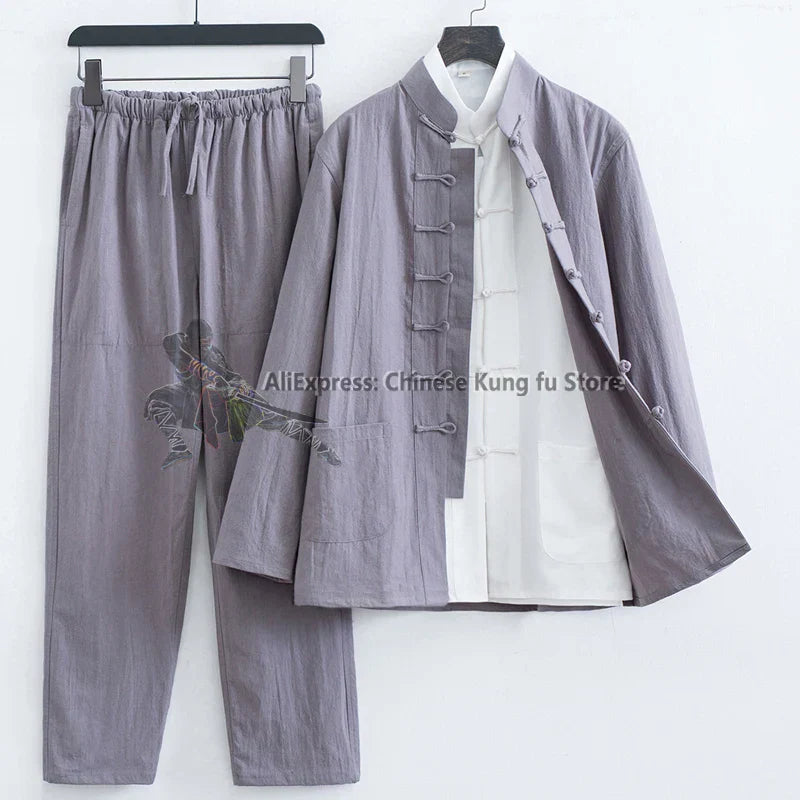 3 Pieces Cotton Linen Kung fu Wing Chun Suit Tai Chi Uniform Martial arts Wushu Jacket and Pants Tang Clothes