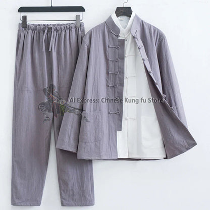 3 Pieces Cotton Linen Kung fu Wing Chun Suit Tai Chi Uniform Martial arts Wushu Jacket and Pants Tang Clothes