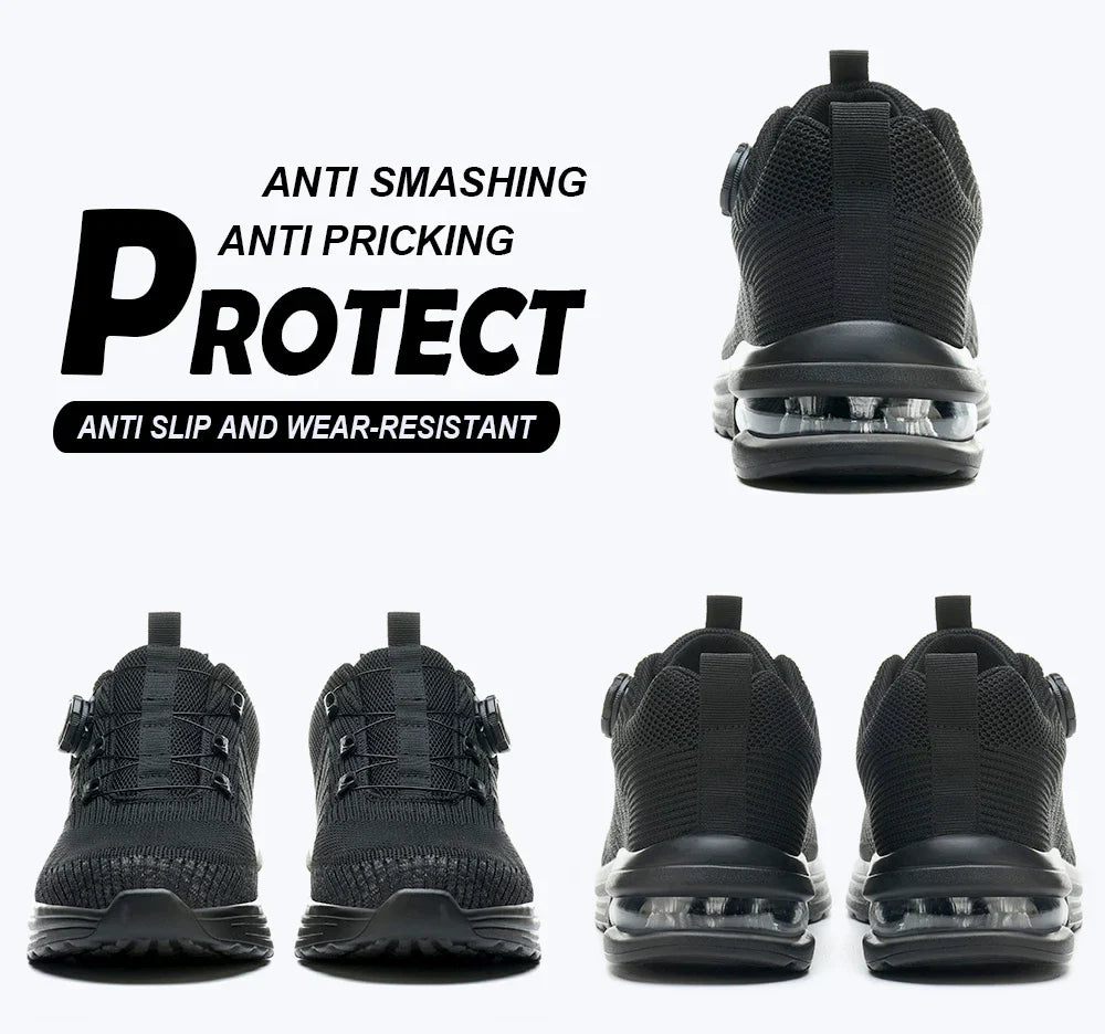 New Men's Rotary Buckle Safety Shoes Anti-Impact Anti-Piercing Lightweight Work Boots Fashion Sporty Design for Outdoor Pro