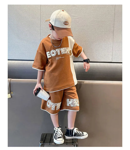 New Summer Teenagers Boys Clothing Sets Child Fashion Letter Top And Shorts 2Pcs Kids Tracksuit 4 5 6 7 8 9 10 11 12 13 14 Years