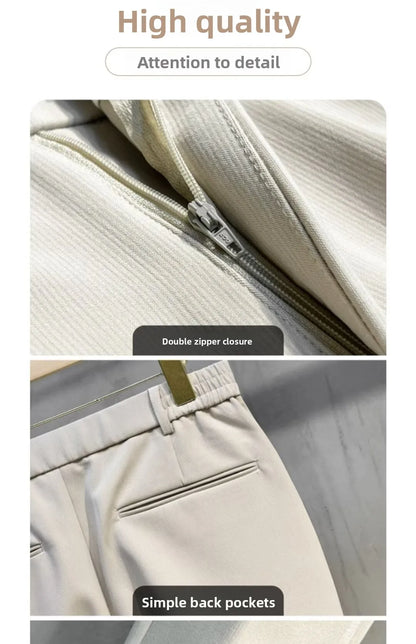 Men's Woolen Straight Leg Casual Pants Autumn Winter Thickened Fashionable Nine Point Pants mid Waist Pure Color Anti-Wrinkle