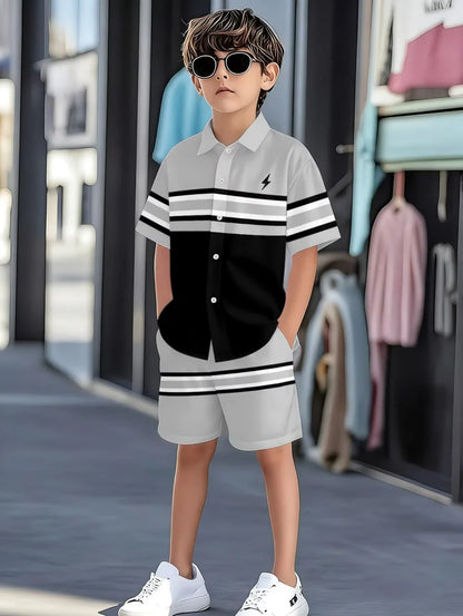 Boys Clothes Casual Colorblock Short Sleeve Shirt + Shorts Kids' Sets and Outfits Outdoor Quick Drying Shirt Casual Children Top