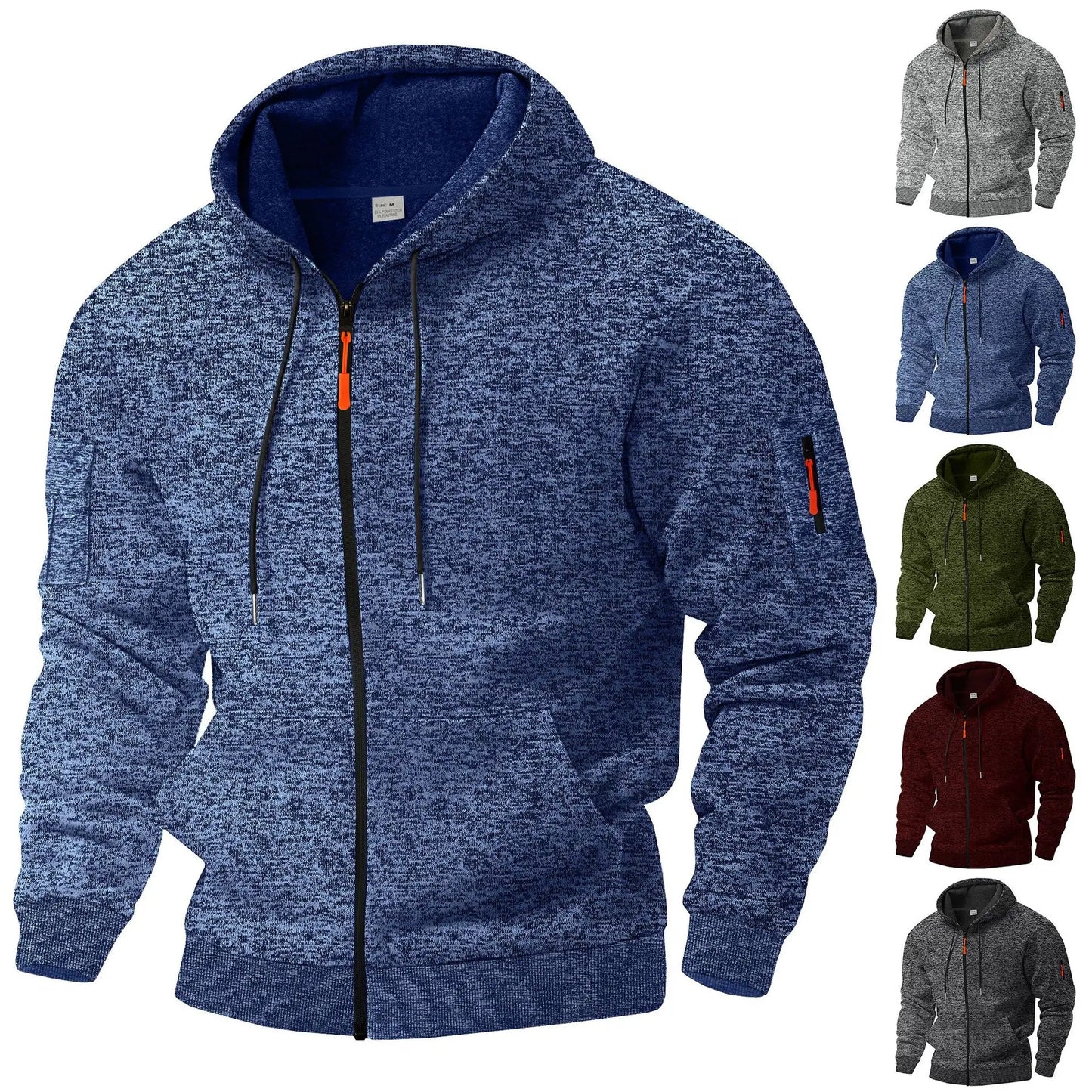 Heavy fleece men's jacket winter retro tooling pocket hooded zipper sports sweater men