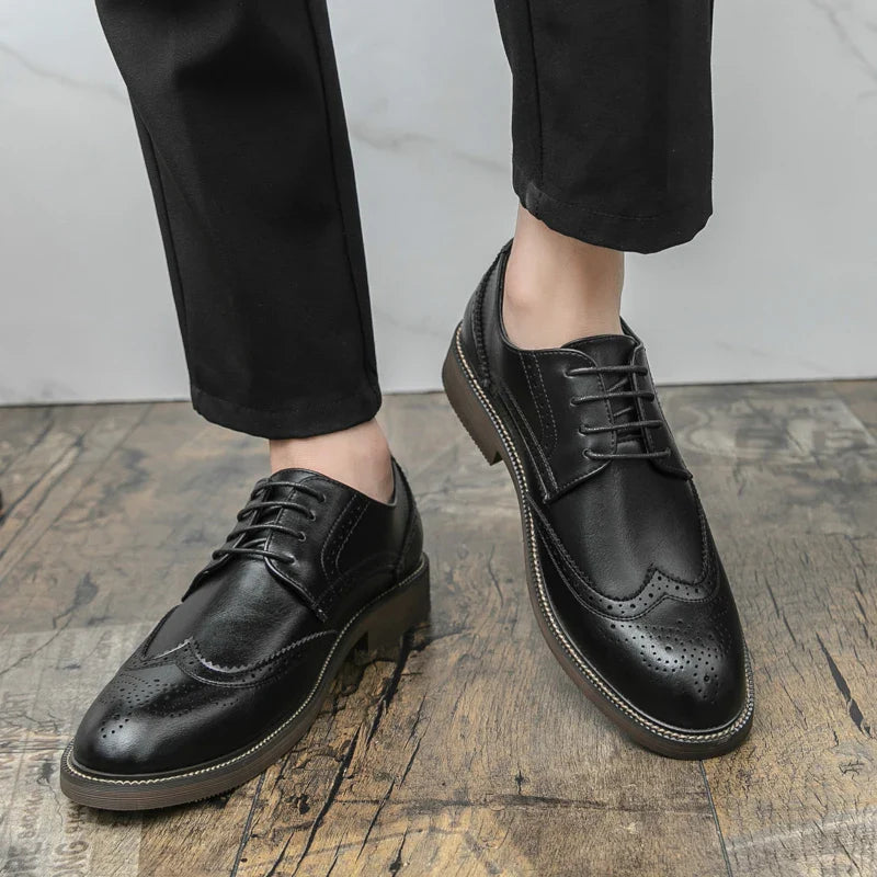 Men Lace Up Derby Shoes PU Solid Color Round Toe Business Casual Fashion Formal Shoes