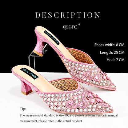 Luxury Pink Rhinestone Party Shoes and Clutch for Women- Elegant Crystal Heels with Matching Evening Bag