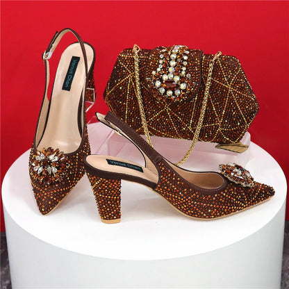 Sandals Fashion Italian Shoe and Bag Set for Party In Women Nigerian Women Wedding Shoes and Bag Set Decorated with Rhinestone