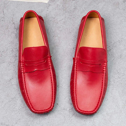 Red Loafers Genuine Leather Slip On Casual Shoes Men Natural Leather Spring Summer Italian Luxury Brand Designer