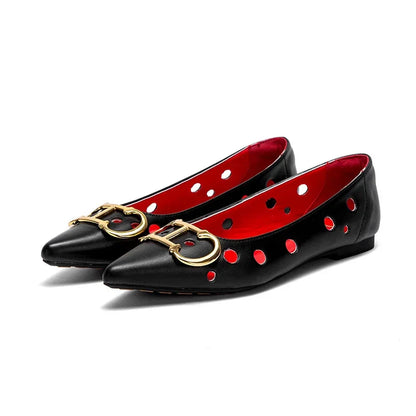 2025 Women's Flat Shoes New Punching Design Pointed Woman Shoes Simple Anti slip