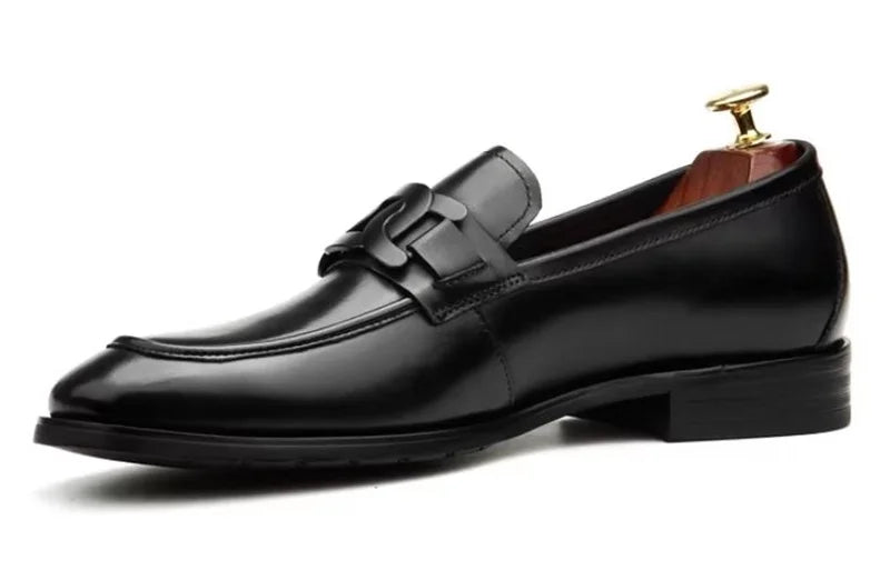 Metal Buckle Leather Shoes For Men Luxury Slip-on Genuine Leather Business Formal Shoes Groom Wedding Shoes