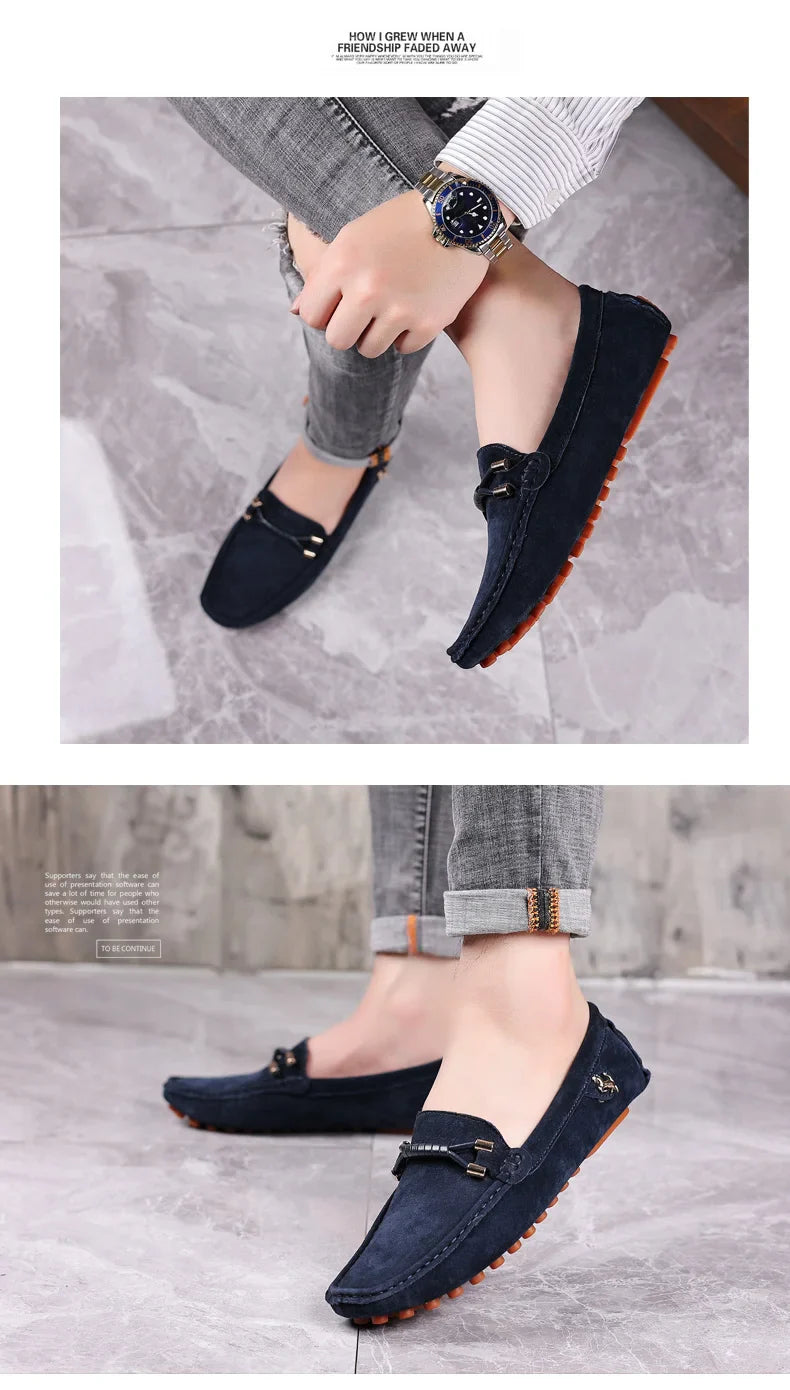 Size 48 Loafers Men Luxury Brand Moccasins Shoes Men Suede Leather Loafers Shoes Slip on Non-slip Driving Loafers for Men