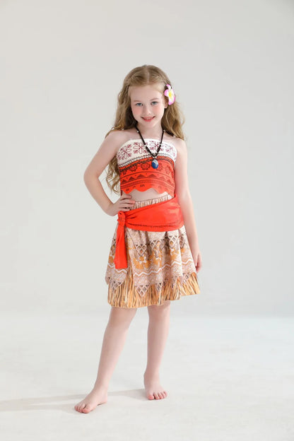 Moana Cosplay Dress For Girl New Little Girl Two Piece Suit Children Geometric Print Clothes Halloween Carnival Outfit Moana