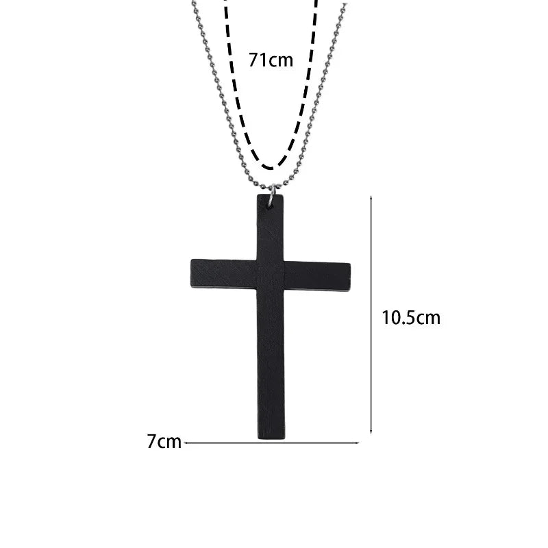 New Gothic Cool Y2K Wood Cross Pendants Necklaces Unisex Black White Red Hip Hop Charm Chain Choker Necklace Fashion Jewelry