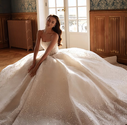 Customzied strapless sleeveless beaded elegant wedding dress estidos de novia amanda novias amanda novias official