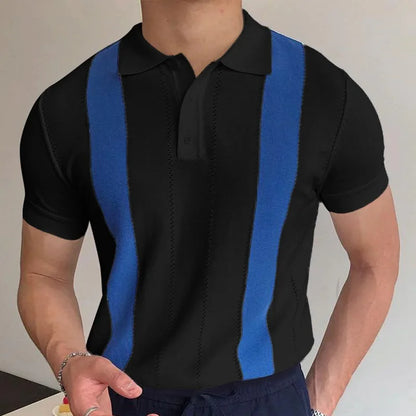 Summer Clothing Men's Casual Knitted Patchwork Short Sleeve Polo Shirt Lapel Button Breathable T Shirt Fashion Luxury M-3XL