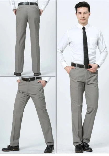 Summer Thin 100% Cotton Pants Mens Autumn Thick Suit Pant Slacks High Waist Straight Loose Bland Solid Business Casual Pants