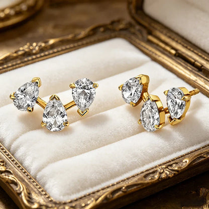 Trendy D VVS1 All Pear Cut Zircon Stud Earrings Sparking Bridal Wedding 18k Plated Jewelry Real 925 Sterling Silver Gifts