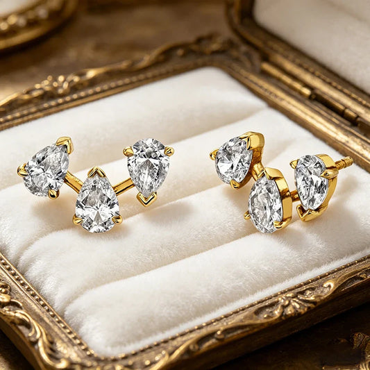 Trendy D VVS1 All Pear Cut Zircon Stud Earrings Sparking Bridal Wedding 18k Plated Jewelry Real 925 Sterling Silver Gifts