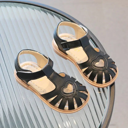 Children Girls Cute Barefoot Summer Sandals Flat Leather Enfants Party Dress Shoes Toddler Kids Love Soft Bottom