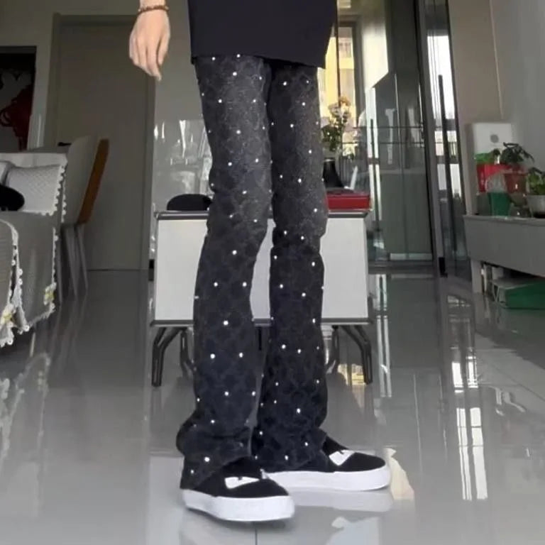 Autumn and Spring New Fashion Trend Retro High Street Printed Elastic Denim Pants Men's Casual Sports High Quality Jeans