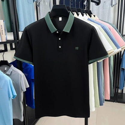 Designer brand silk cotton short sleeve polo shirt summer new Korean casual men's T-shirt fashion embossed soft breathable top