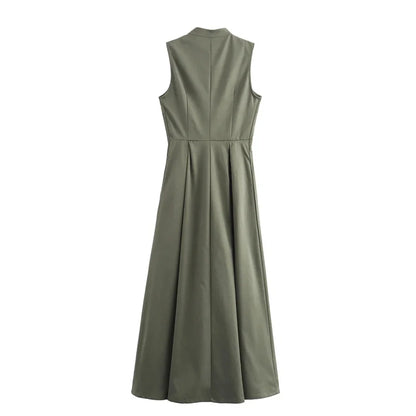 Zipper Long Dress Woman Pleated Sleeveless Bodycon Dress Summer Elegant Party Dresses For Women 2025 New Midi Dresses