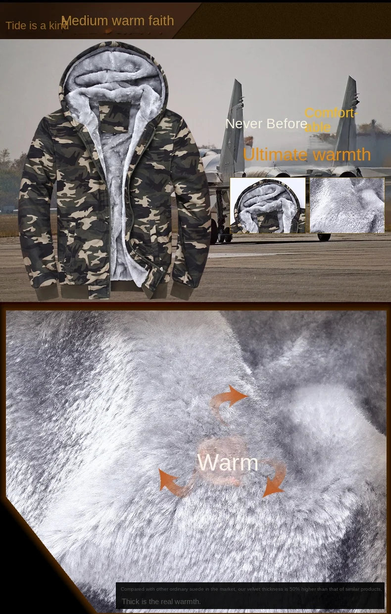 Men's Zip Up Hoodie camouflage Heavyweight Winter Sweatshirt Fleece Sherpa Lined Warm Jacket
