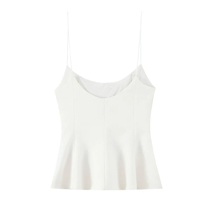 Women Fashion Solid Pleated Backless Side Zipper Tops Vintage Thin Straps Square Collar Female Chic Lady Camis