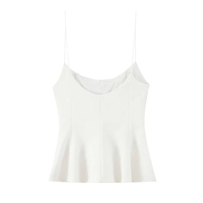 Women Fashion Solid Pleated Backless Side Zipper Tops Vintage Thin Straps Square Collar Female Chic Lady Camis