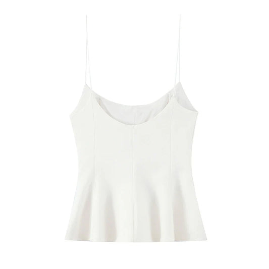 Women Fashion Solid Pleated Backless Side Zipper Tops Vintage Thin Straps Square Collar Female Chic Lady Camis