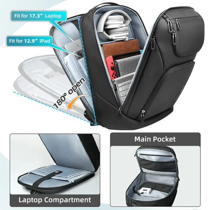 Business Backpack for Men Waterproof Travel 17.3" Laptop Backpack  High Capacity Multifunctional Pack USB Charging