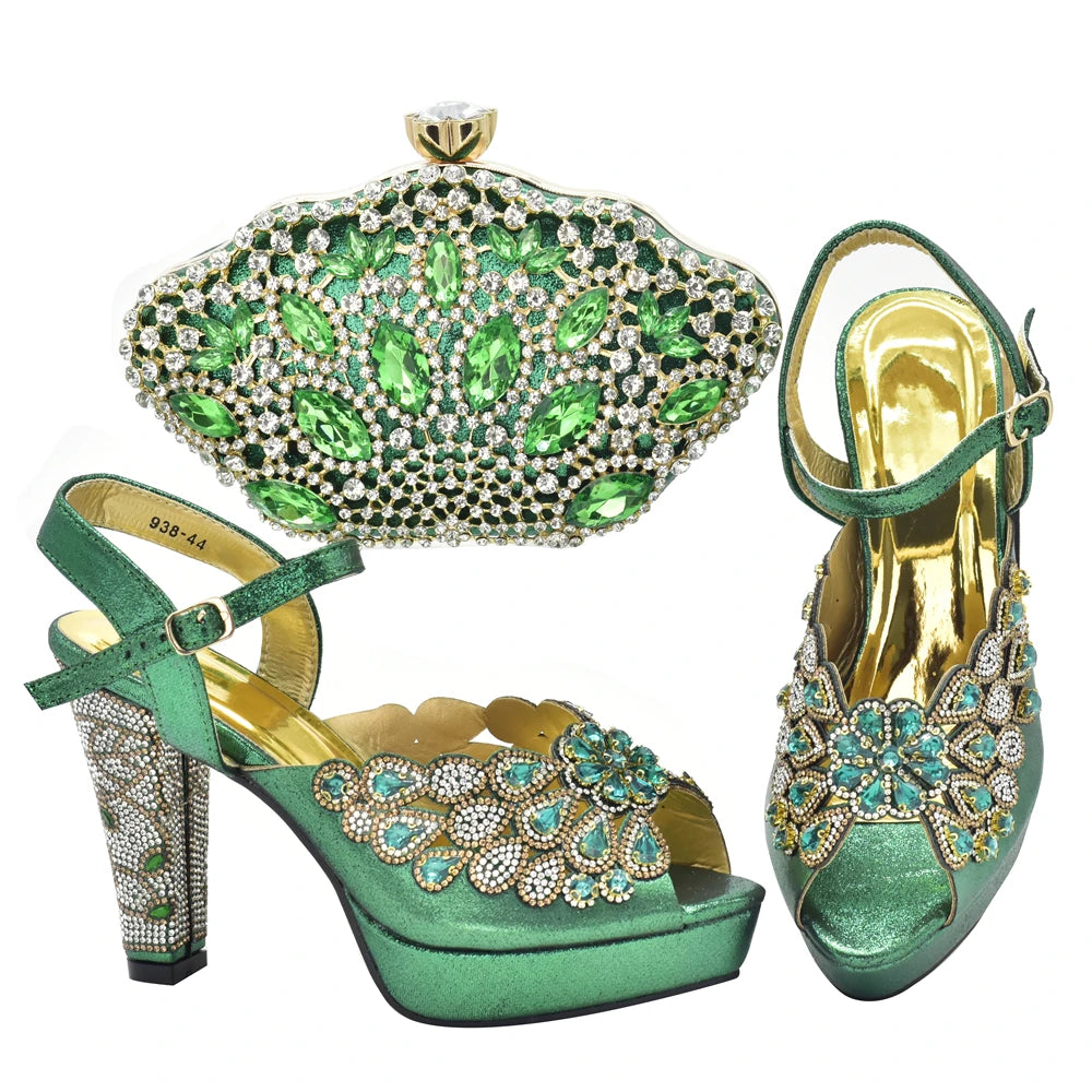 New Arrival Italian Party Shoes and Bag Set Decorated with Rhinestone African Women Wedding Shoes Bride Plus Size Women Shoes 43