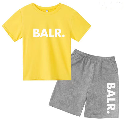 Kids T-shirt Summer Sunshine Brand Monogram Print Short Sleeve+Shorts 2P Boys Girls Toddler 3-12years Leisure Sports Jogging Set