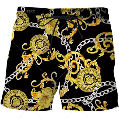 Luxurious Newest Iron Chain 3D Printed Streetwear Men Board Shorts Harajuku Hip Hop Leisure Beach Shorts fitness sports Shorts